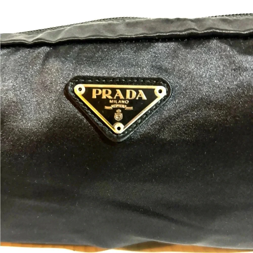Prada black nylon oblong mini pouch clutch make up bag